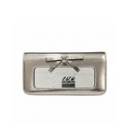 Vintage Gucci Metallic Silver Leather Mirror Clutch Bag with Bow Detail