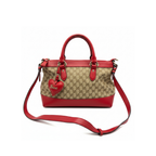 Gucci GG Canvas & Red Leather Heart Charm Shoulder Bag