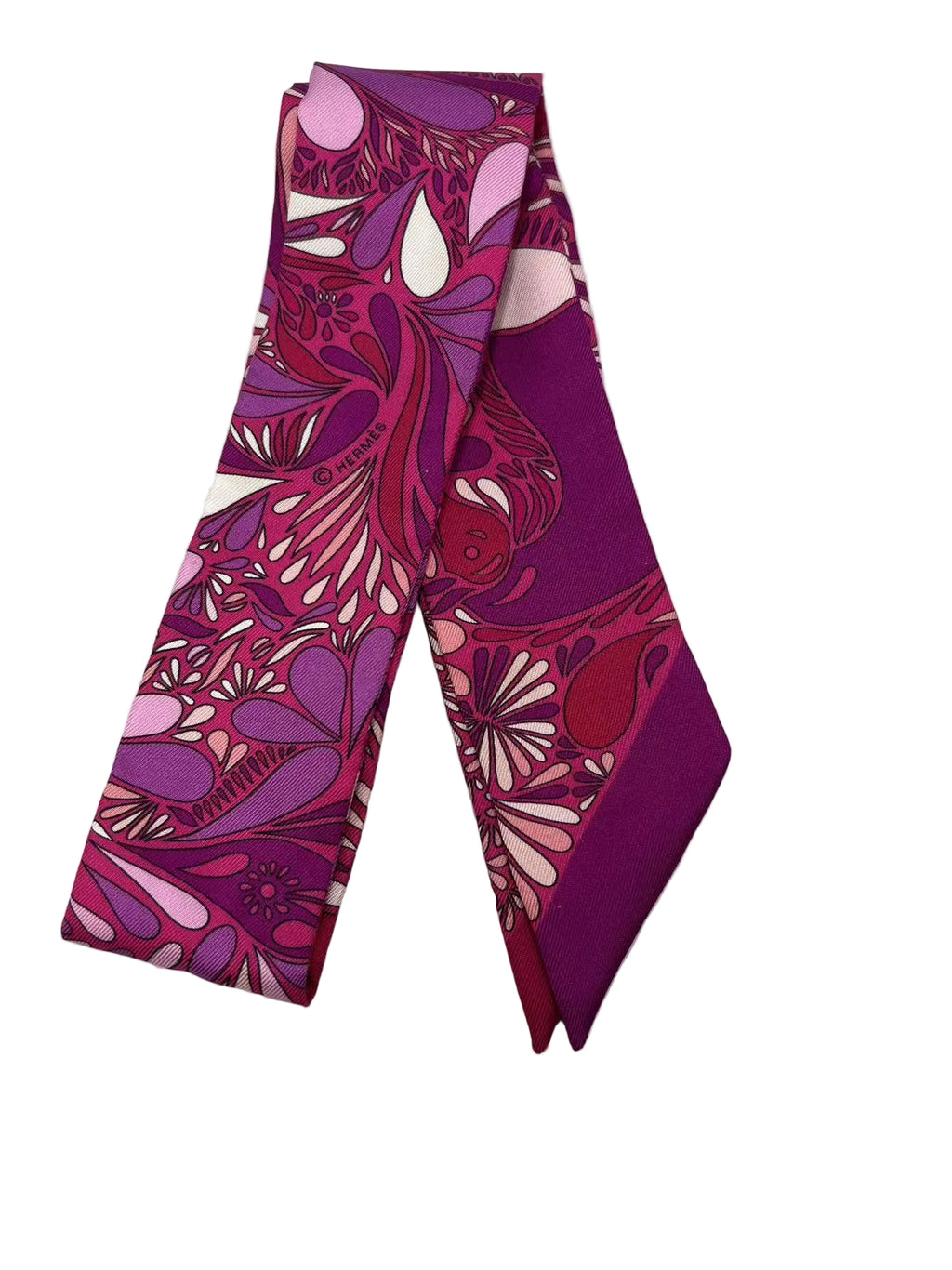 pre-owned hermes Purple scarf with pink and red abstract pattern with box in excellent condition bag accessories