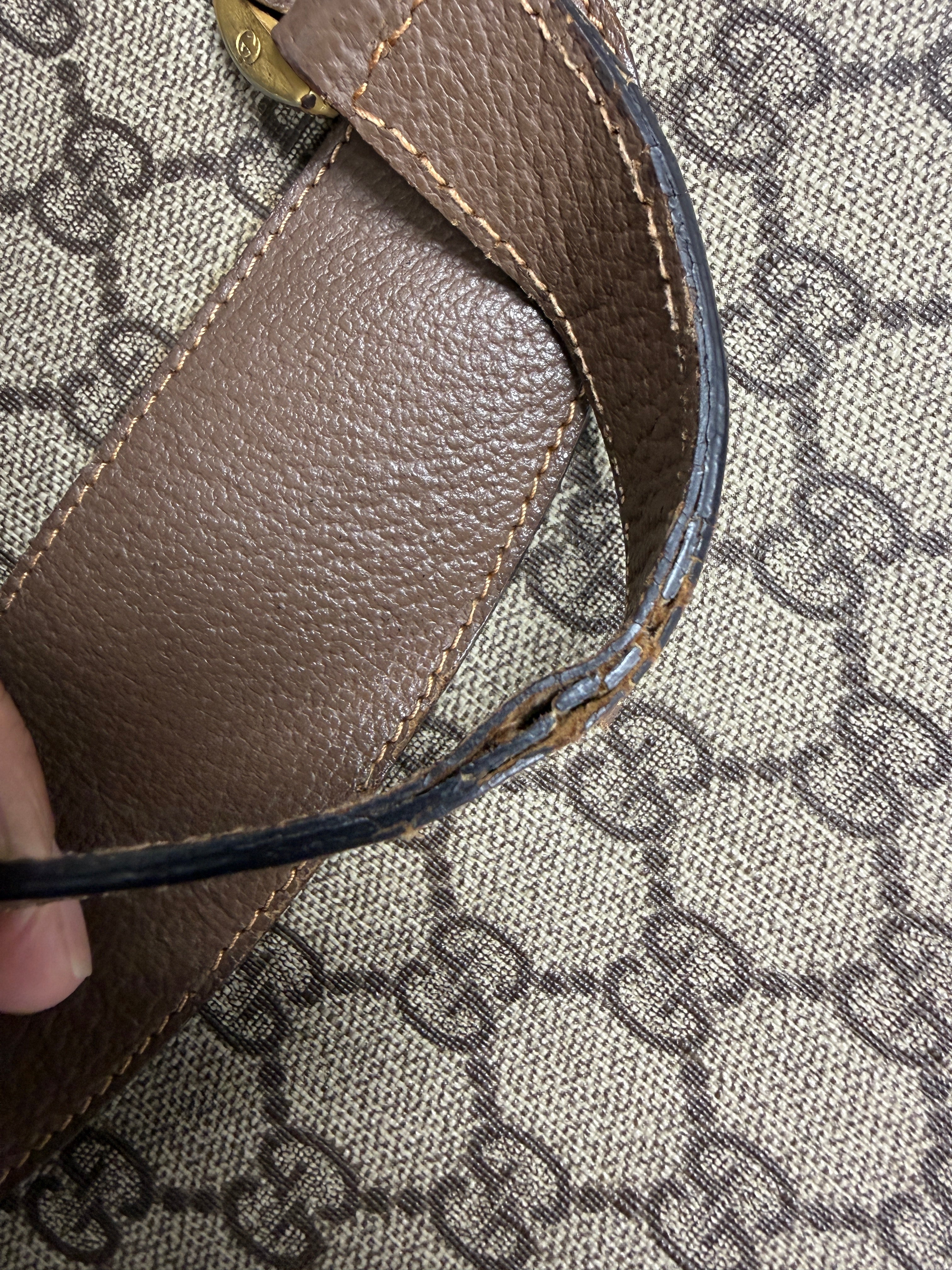 Gucci Vintage GG Supreme Canvas Tote Bag in Beige/Ebony with Brown Leather Trim