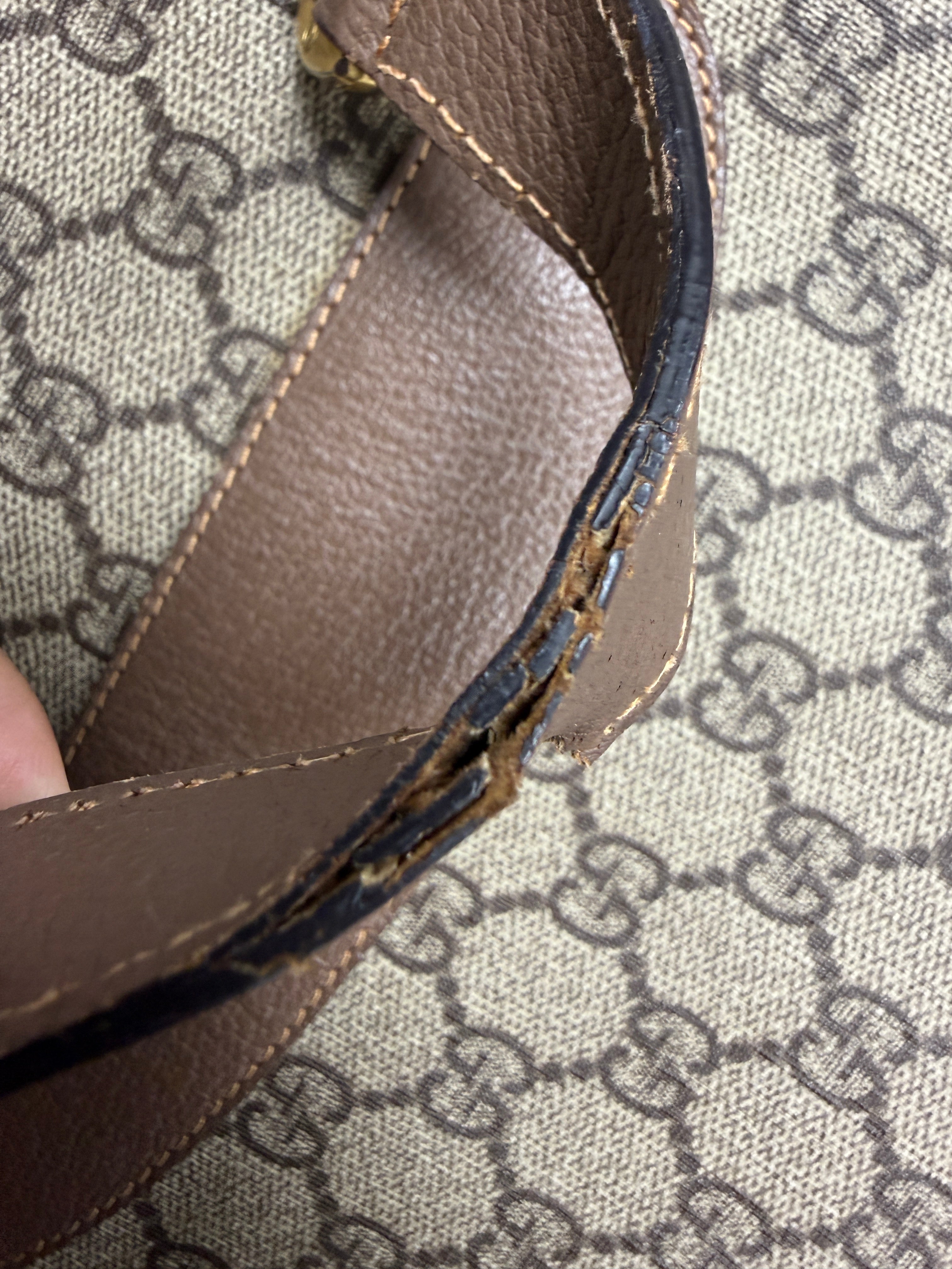 Gucci Vintage GG Supreme Canvas Tote Bag in Beige/Ebony with Brown Leather Trim