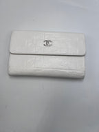 Chanel Icon Embossed White Lambskin Flap Long Wallet