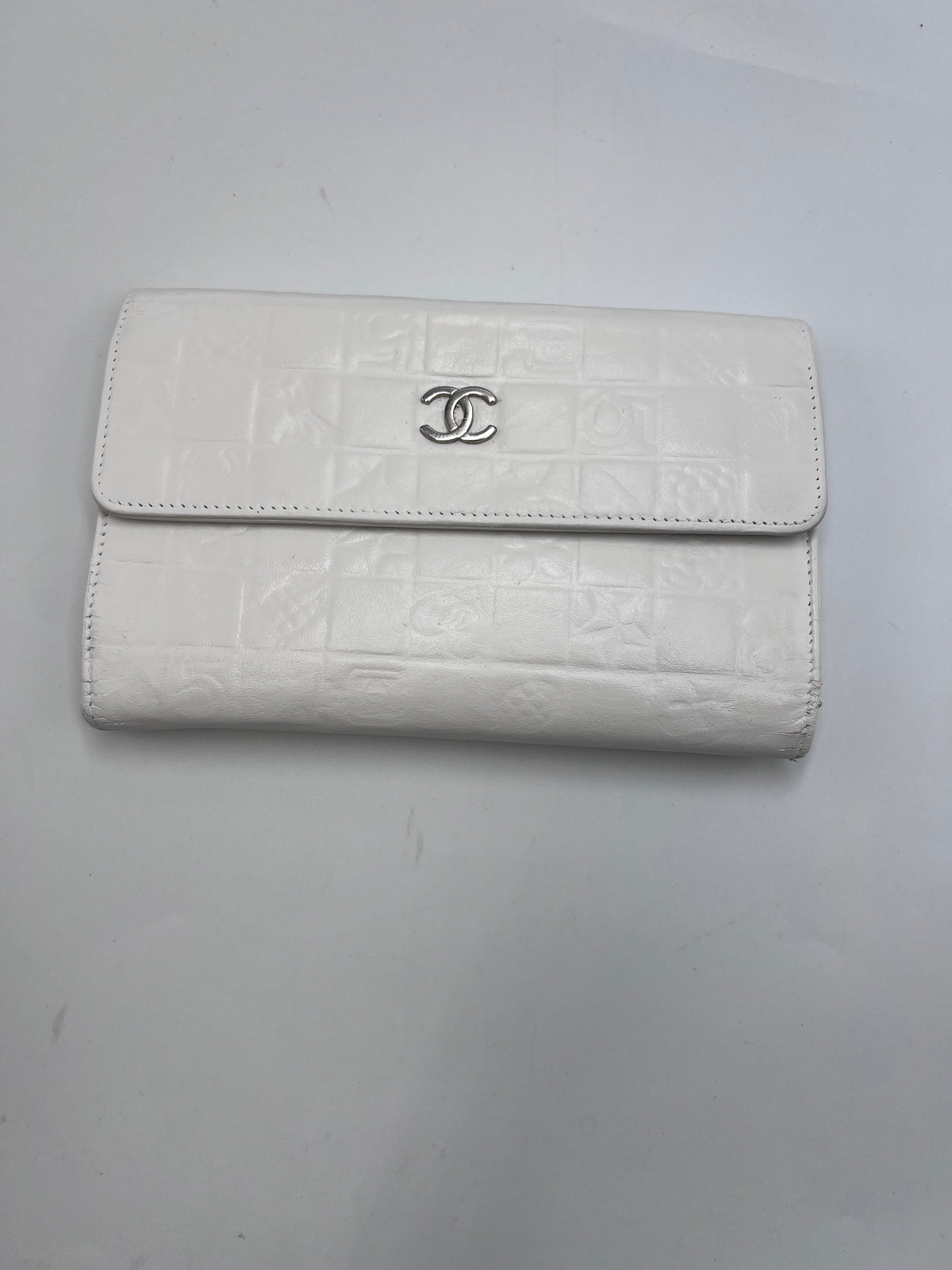Chanel Icon Embossed White Lambskin Flap Long Wallet
