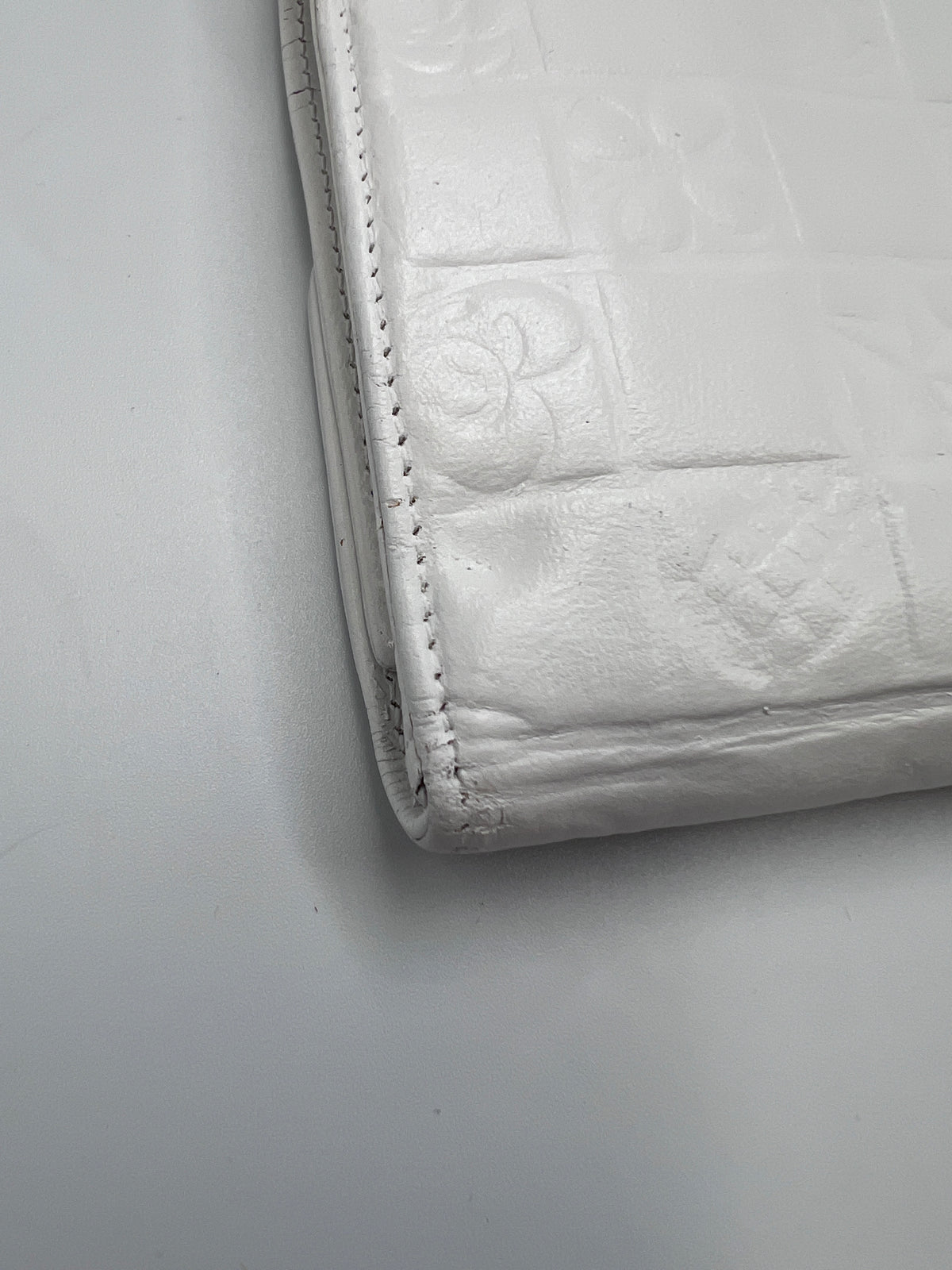 Chanel Icon Embossed White Lambskin Flap Long Wallet