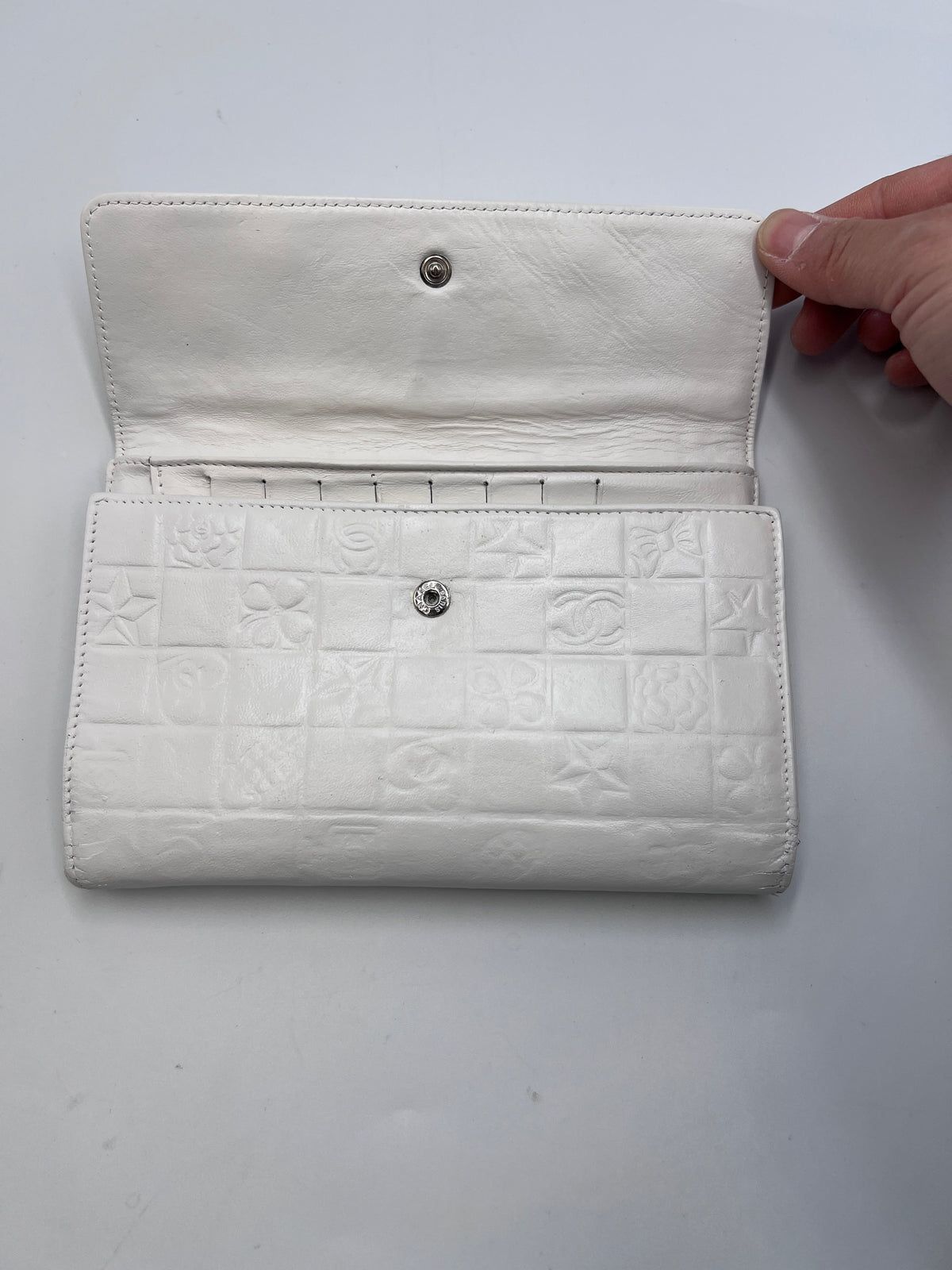 Chanel Icon Embossed White Lambskin Flap Long Wallet