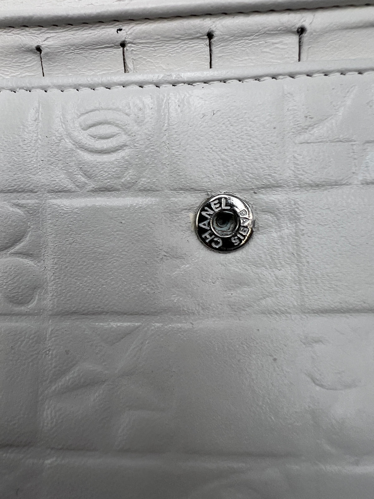 Chanel Icon Embossed White Lambskin Flap Long Wallet
