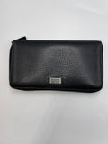 Gucci Logo Plaque Pebbled Leather Zip Around Long Wallet