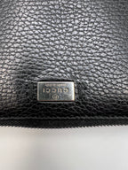 Gucci Logo Plaque Pebbled Leather Zip Around Long Wallet