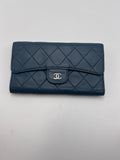 Chanel Classic Quilted Lambskin Flap Long Wallet Navy Blue