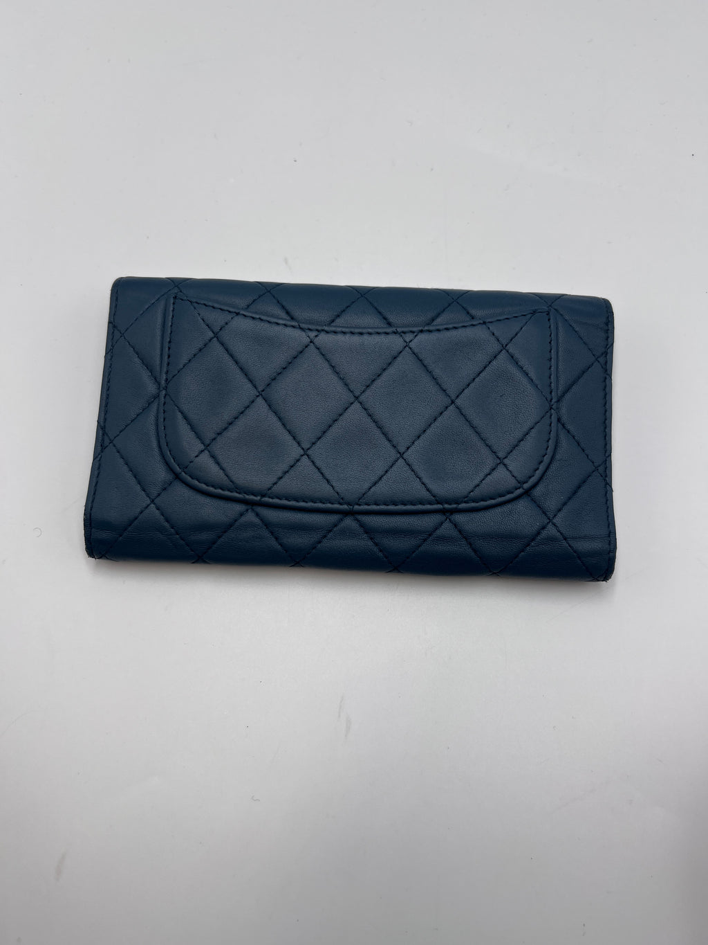 Chanel Classic Quilted Lambskin Flap Long Wallet Navy Blue