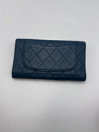Chanel Classic Quilted Lambskin Flap Long Wallet Navy Blue