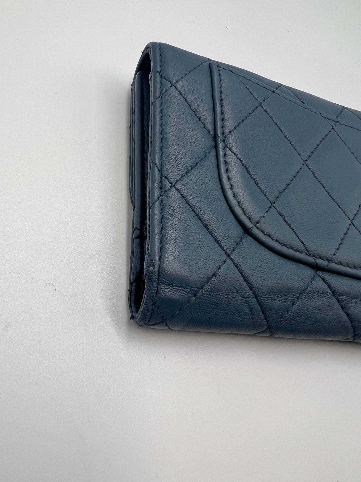 Chanel Classic Quilted Lambskin Flap Long Wallet Navy Blue