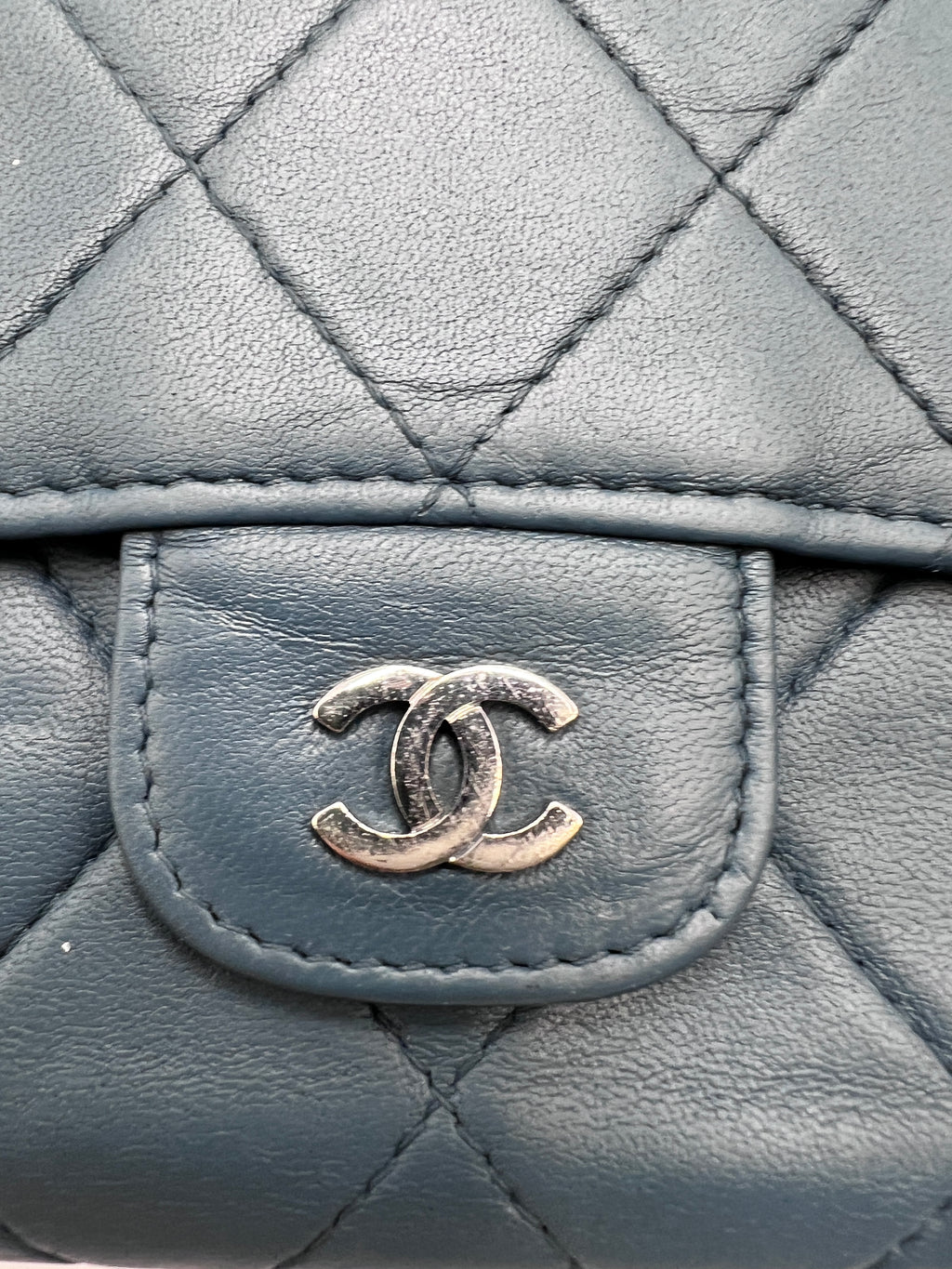 Chanel Classic Quilted Lambskin Flap Long Wallet Navy Blue