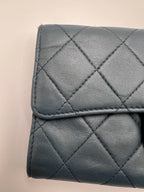 Chanel Classic Quilted Lambskin Flap Long Wallet Navy Blue