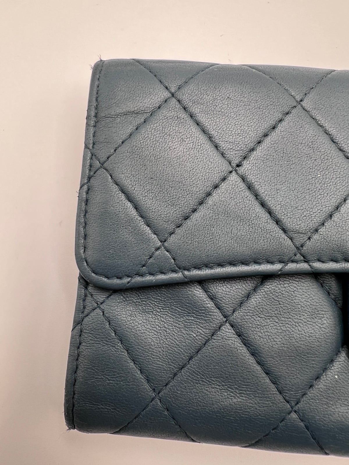 Chanel Classic Quilted Lambskin Flap Long Wallet Navy Blue