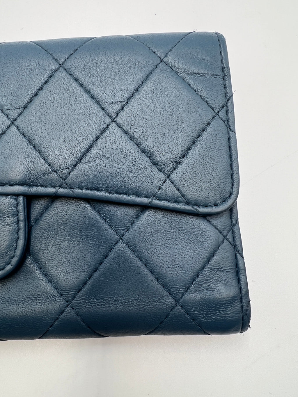Chanel Classic Quilted Lambskin Flap Long Wallet Navy Blue