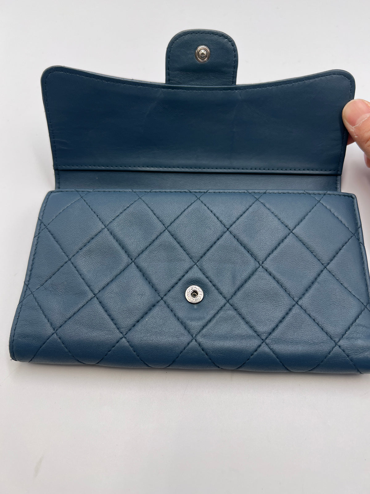 Chanel Classic Quilted Lambskin Flap Long Wallet Navy Blue
