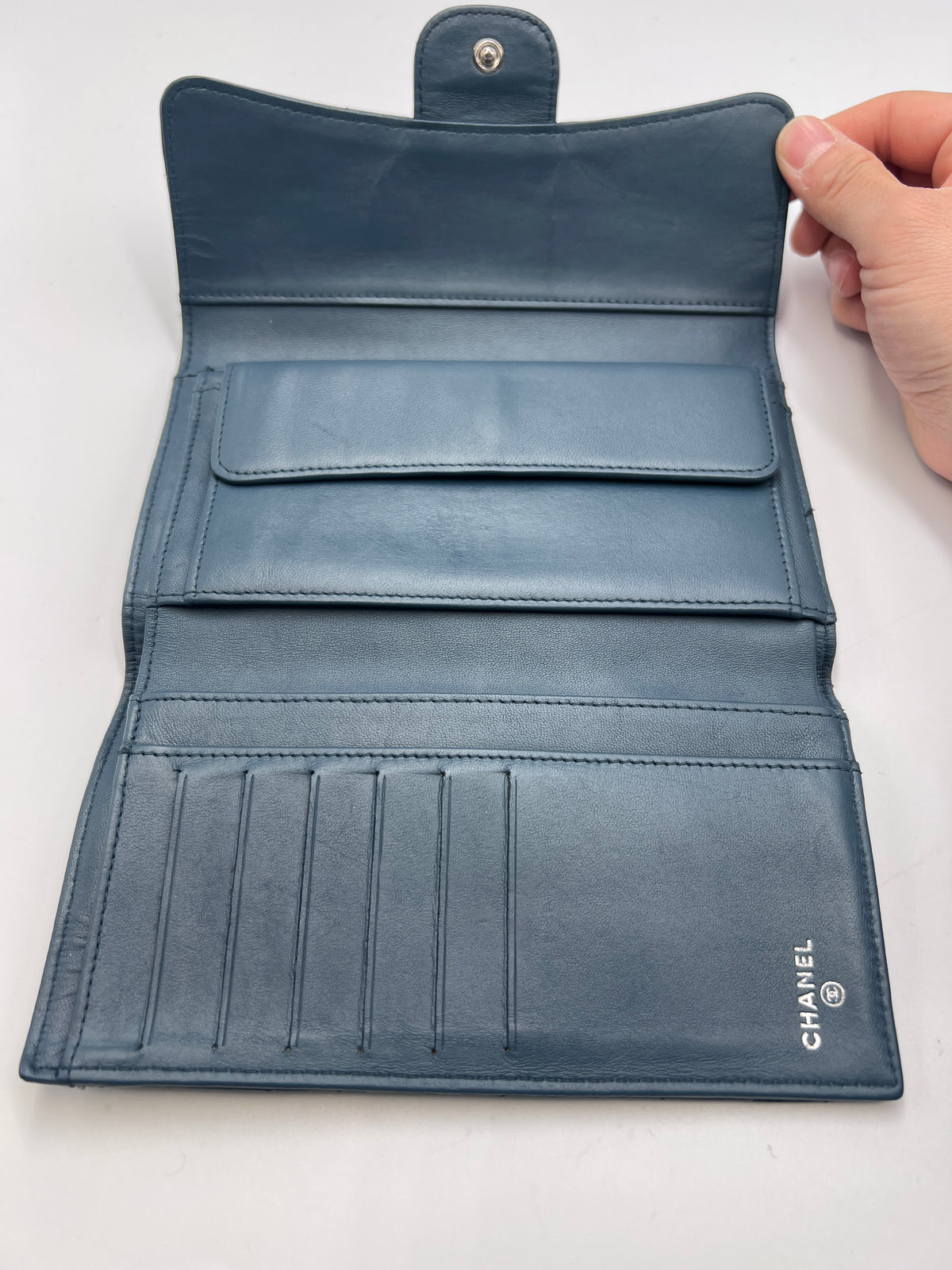 Chanel Classic Quilted Lambskin Flap Long Wallet Navy Blue
