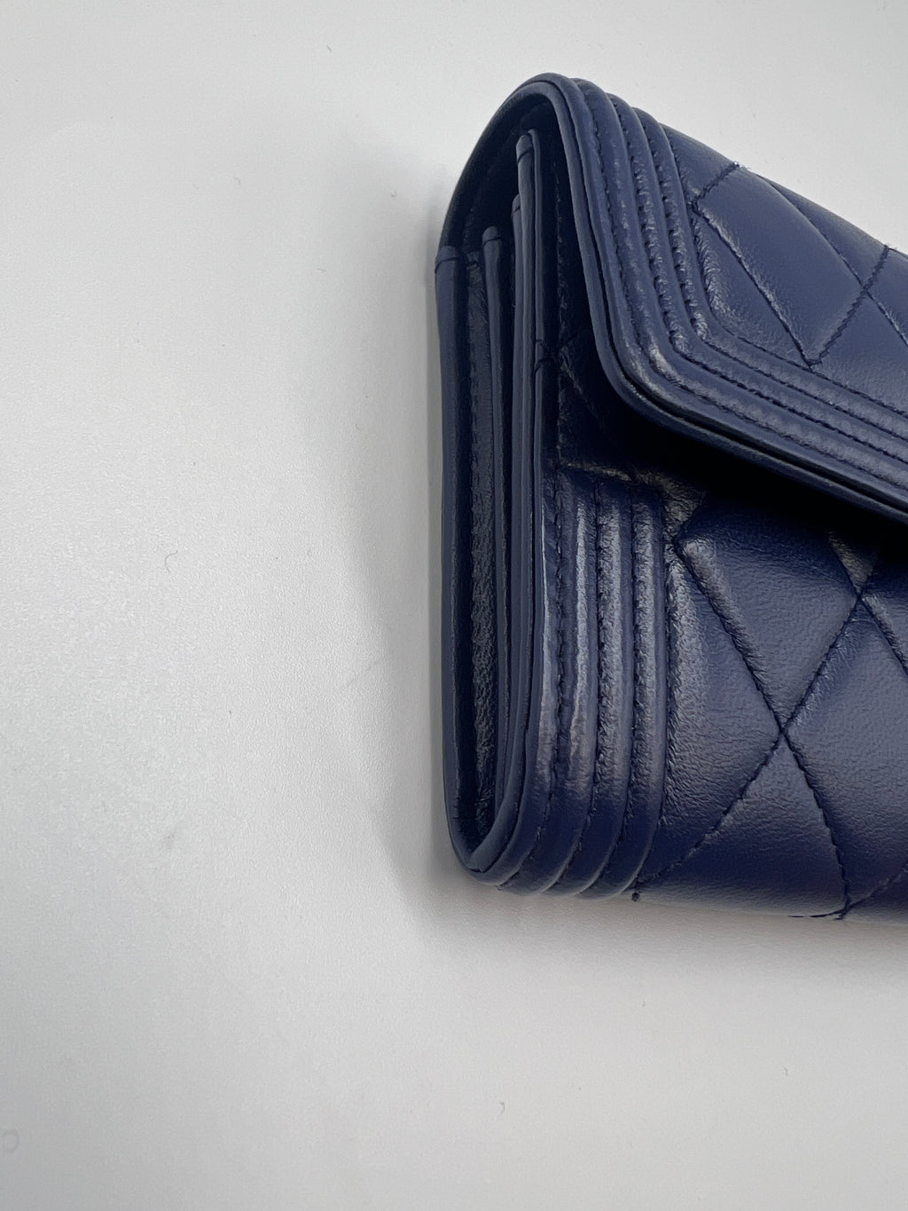 Chanel Boy Chanel Quilted Leather Flap Long Wallet Navy Blue