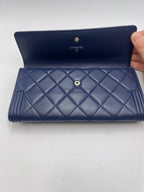 Chanel Boy Chanel Quilted Leather Flap Long Wallet Navy Blue