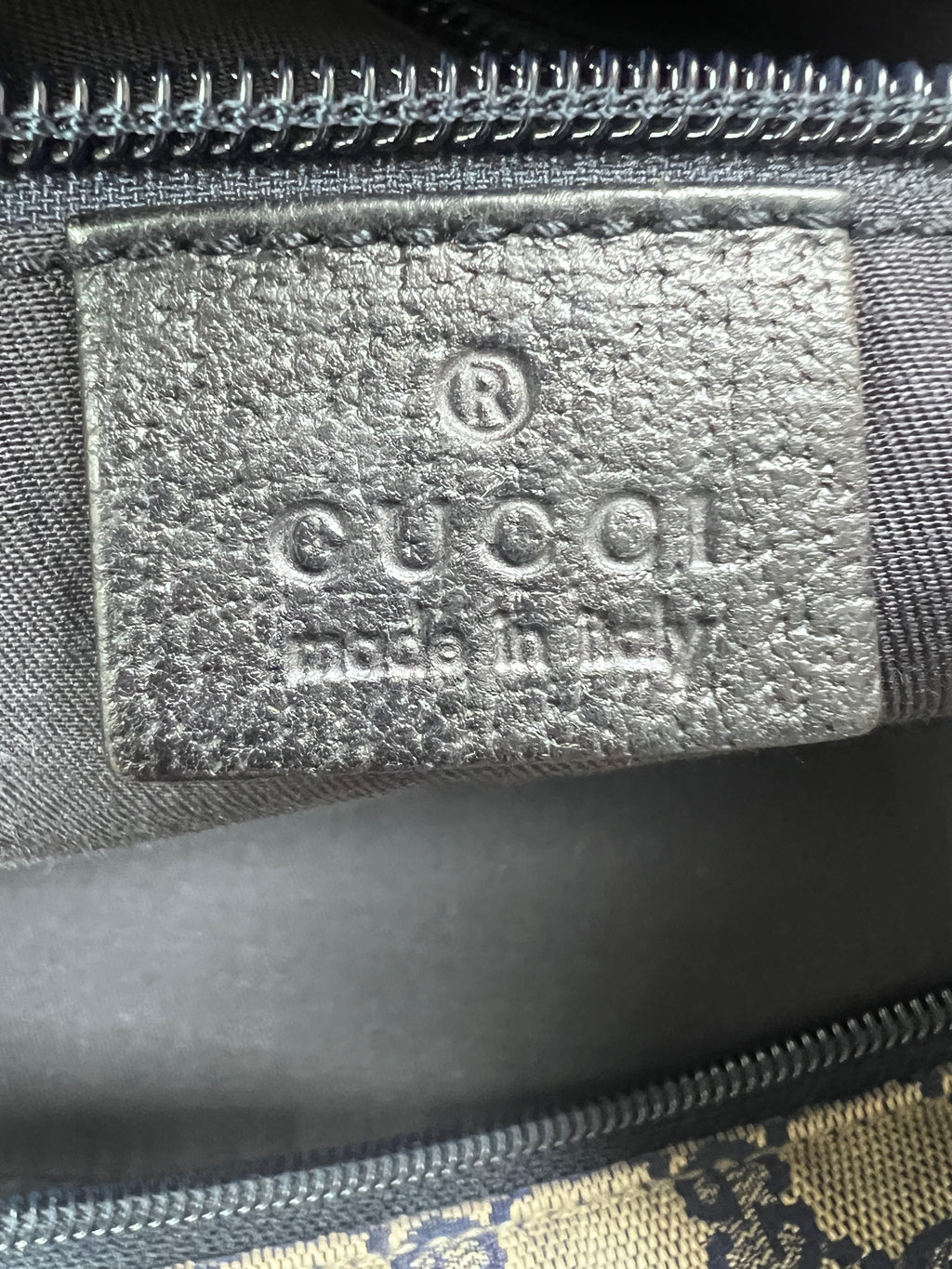 Gucci Vintage Navy GG Canvas Web Boston Duffle Bag with Red/Navy Web Stripe | Designer Resale