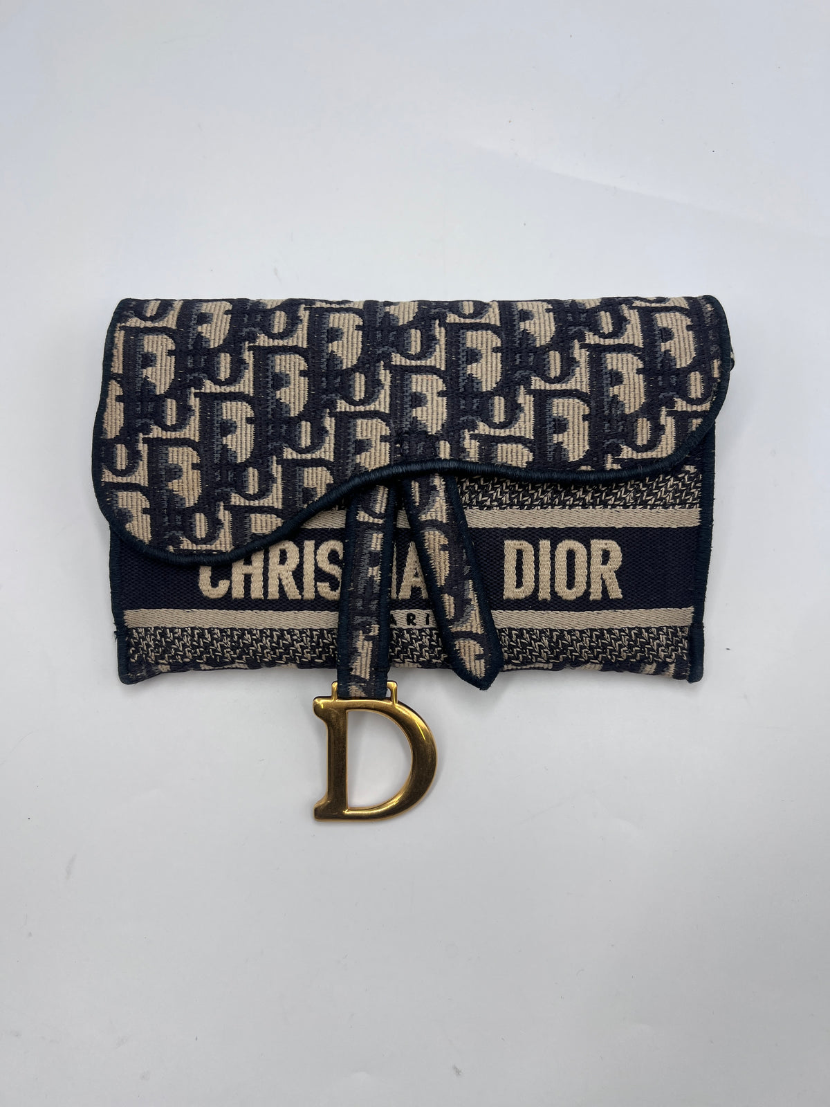 Christian Dior Blue Oblique Jacquard Saddle Wallet On Chain WOC