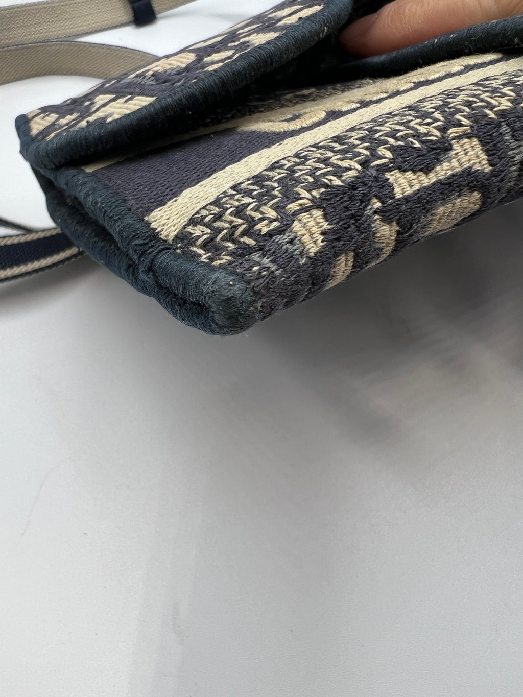 Christian Dior Blue Oblique Jacquard Saddle Wallet On Chain WOC