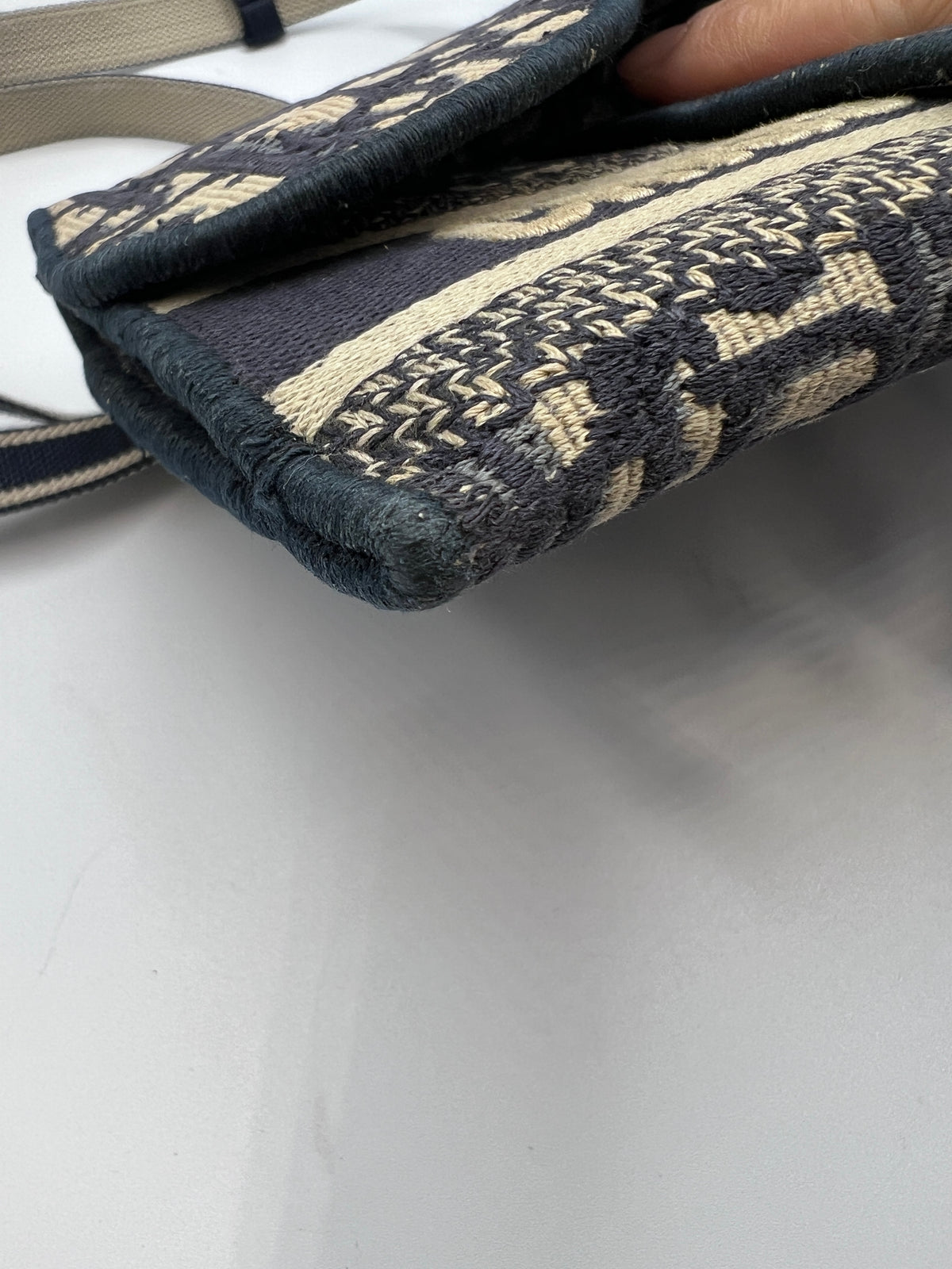 Christian Dior Blue Oblique Jacquard Saddle Wallet On Chain WOC