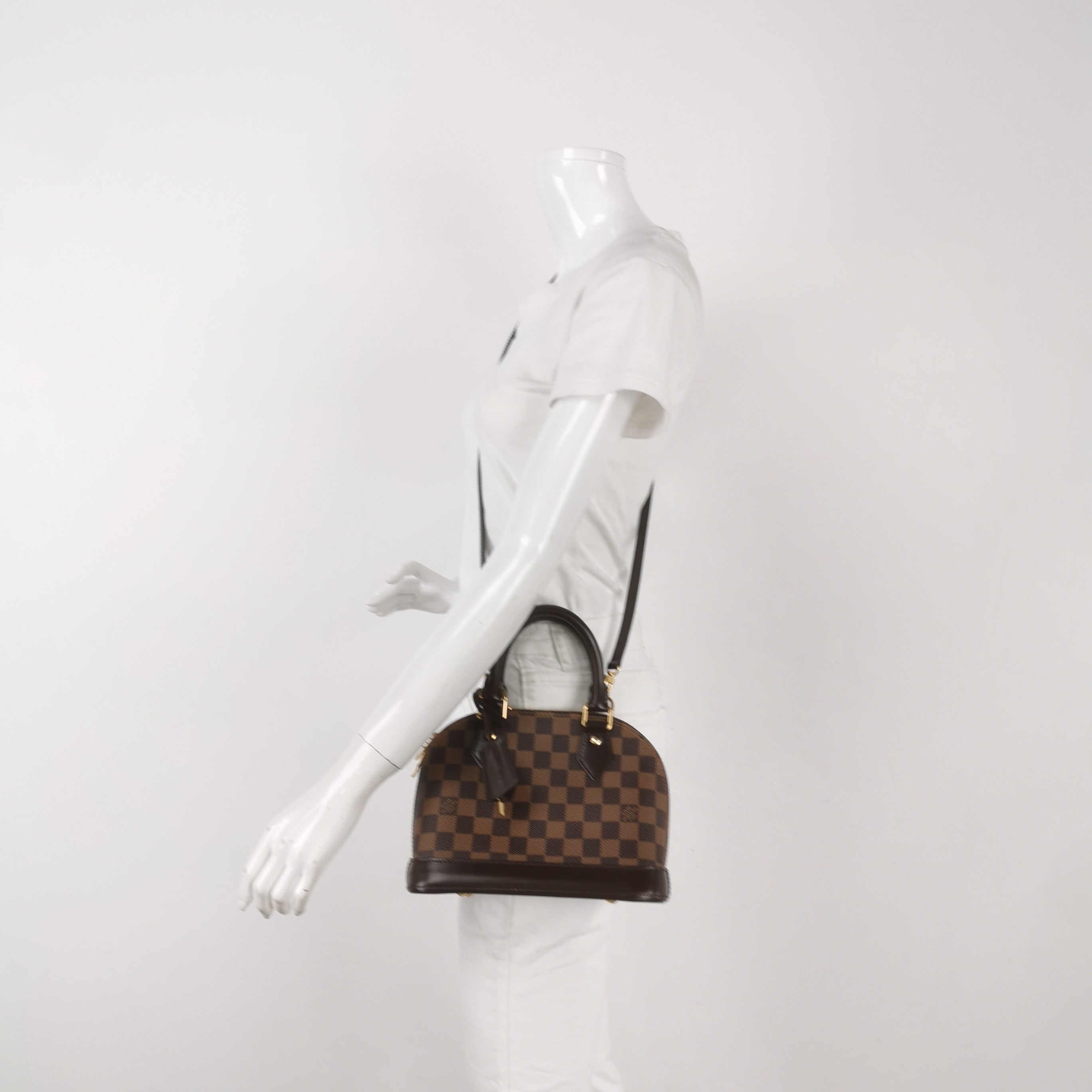 second hand alma bb crossbody bag with damier ebene canvas and gold hardware with strap crossbody bag 
