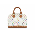 preloved louis vuitton murakami alma pm bag in white multicolor canvas preowned luxury Designer handbag with multicolor pattern and brown vachetta leather handles in great condition and gold hardware and studs 