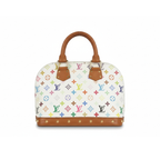 preloved louis vuitton murakami alma pm bag in white multicolor canvas preowned luxury Designer handbag with multicolor pattern and brown vachetta leather handles in great condition and gold hardware and studs 