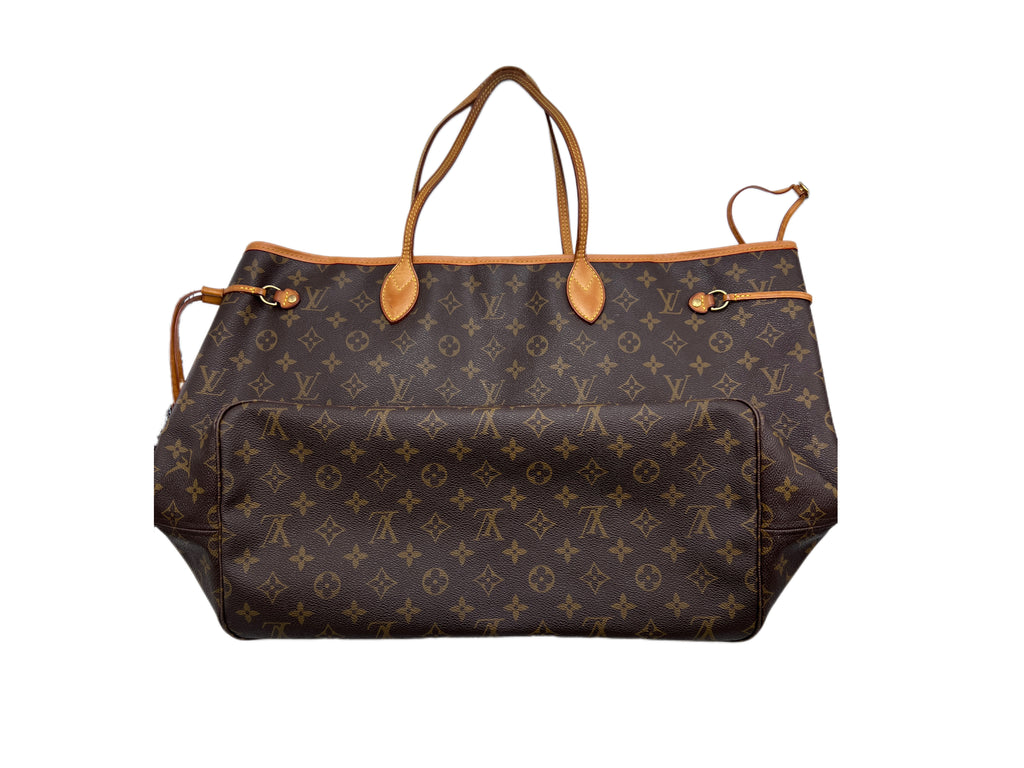 Louis Vuitton Monogram Neverfull GM tote bag with natural vachetta leather handles