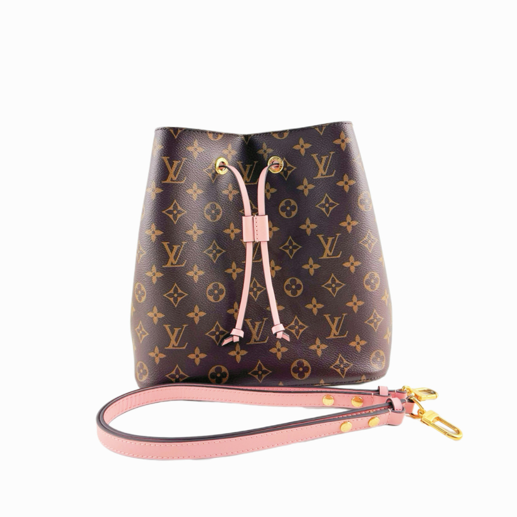 preowned authentic louis vuitton neonoe bucket bag with crossbody strap and shoulder strap in monogram for sale 