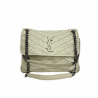 preowned ysl niki medium bag with vintage soft leather in white and double chain strap in great condition 