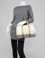Gucci Joy Boston GG Plus Canvas Satchel with Yellow Leather Trim