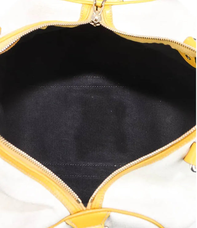 Gucci Joy Boston GG Plus Canvas Satchel with Yellow Leather Trim