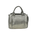 Front view of the black pebbled leather Alexander Wang Rockie bag with top handles.