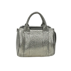 Front view of the black pebbled leather Alexander Wang Rockie bag with top handles.