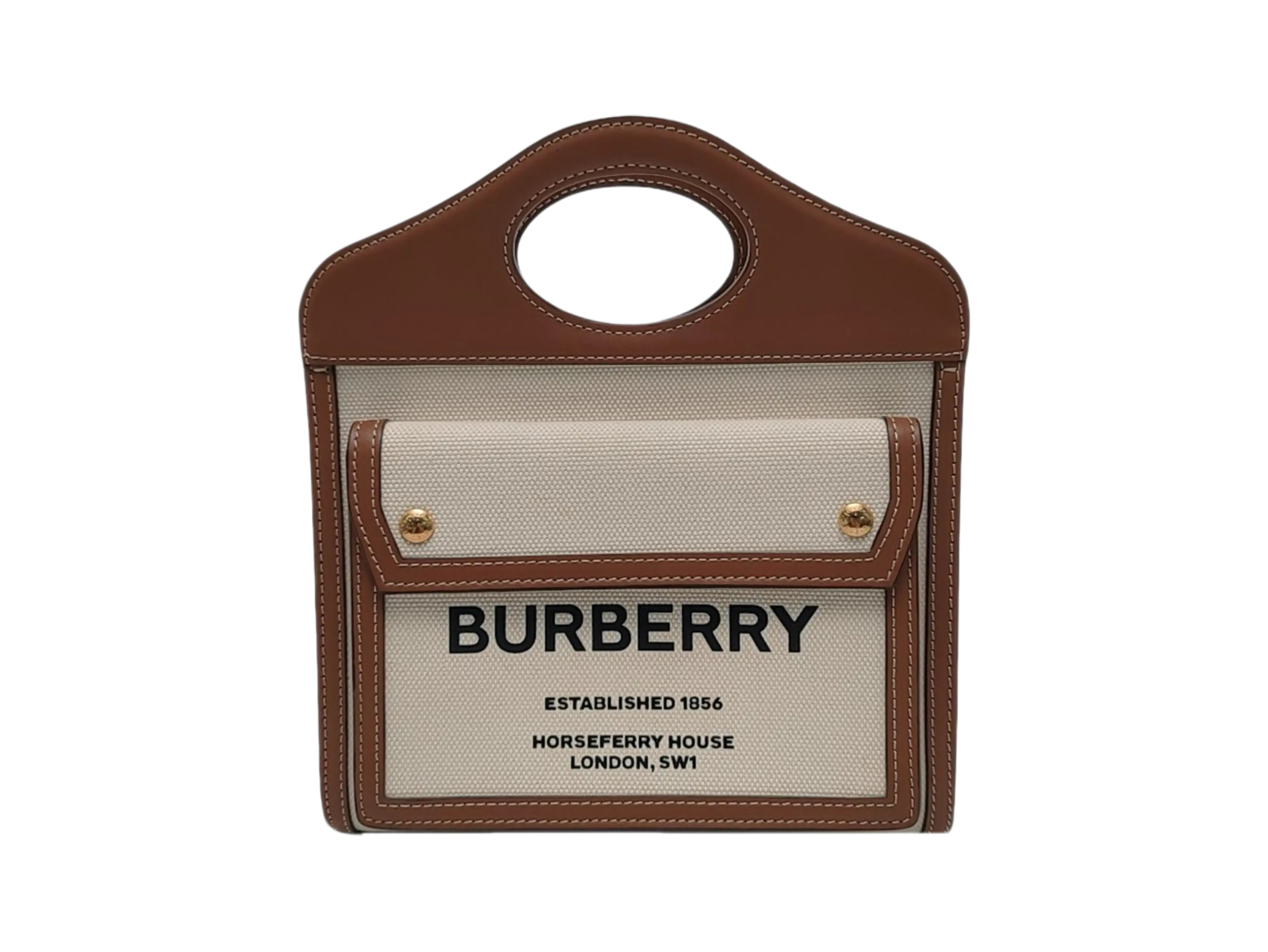 preloved Burberry mini canvas pocket top handle bag in brown in great condition 