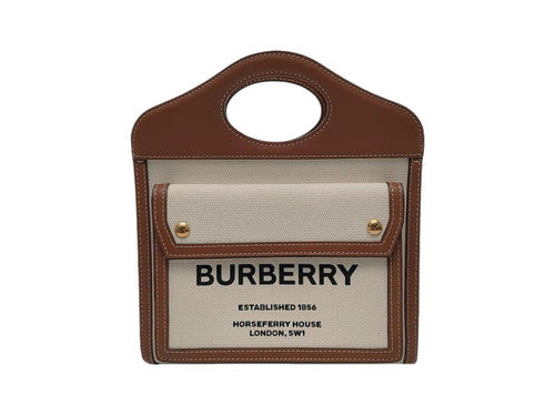 preloved Burberry mini canvas pocket top handle bag in brown in great condition 