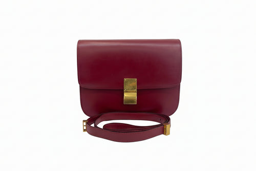 preloved authentic celine box crossbody bag in red leather and gold hardware 