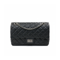 preloved authentic chanel 2.55 reissue medium Black quilted leather handbag with silver chain 