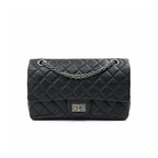 preloved authentic chanel 2.55 reissue medium Black quilted leather handbag with silver chain 