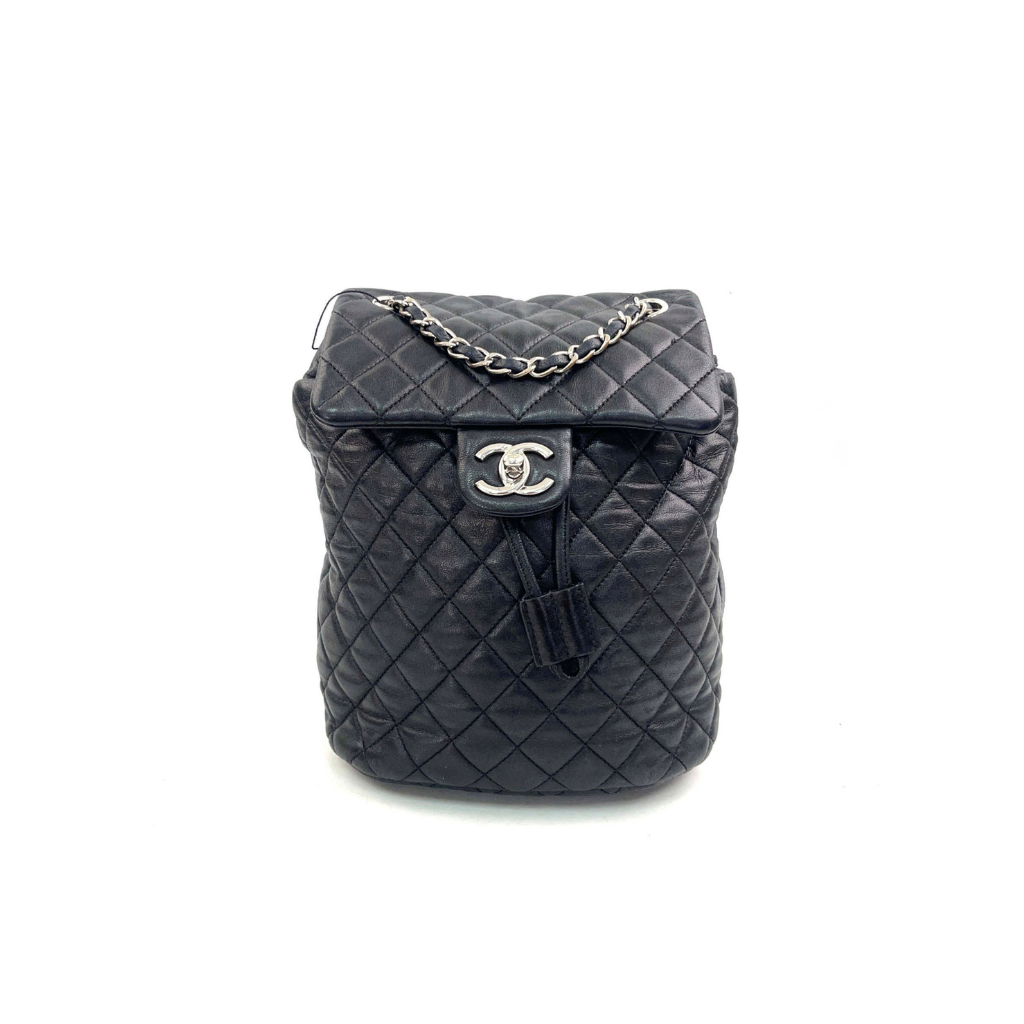 preloved authentic chanel black quilted leather backpack with gold hardware in good condition for sale preowned luxury designer bag 