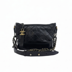 preloved authentic chanel black quilted cc logo crossbody hobo bag in lambskin leather in very good condition authentic luxury designer bag for sale 