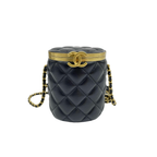 preloved authentic chanel black quilted lambskin with gold cc logo hardware and crossbody strap mini vanity box case bag for sale