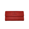 authentic chanel red leather long wallet in good condition for sale  