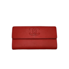 authentic chanel red leather long wallet in good condition for sale  