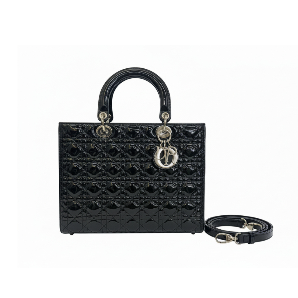 PRELOVED dior cannage Black textured handbag with silver hardware with crossbody strap in excellent condition 