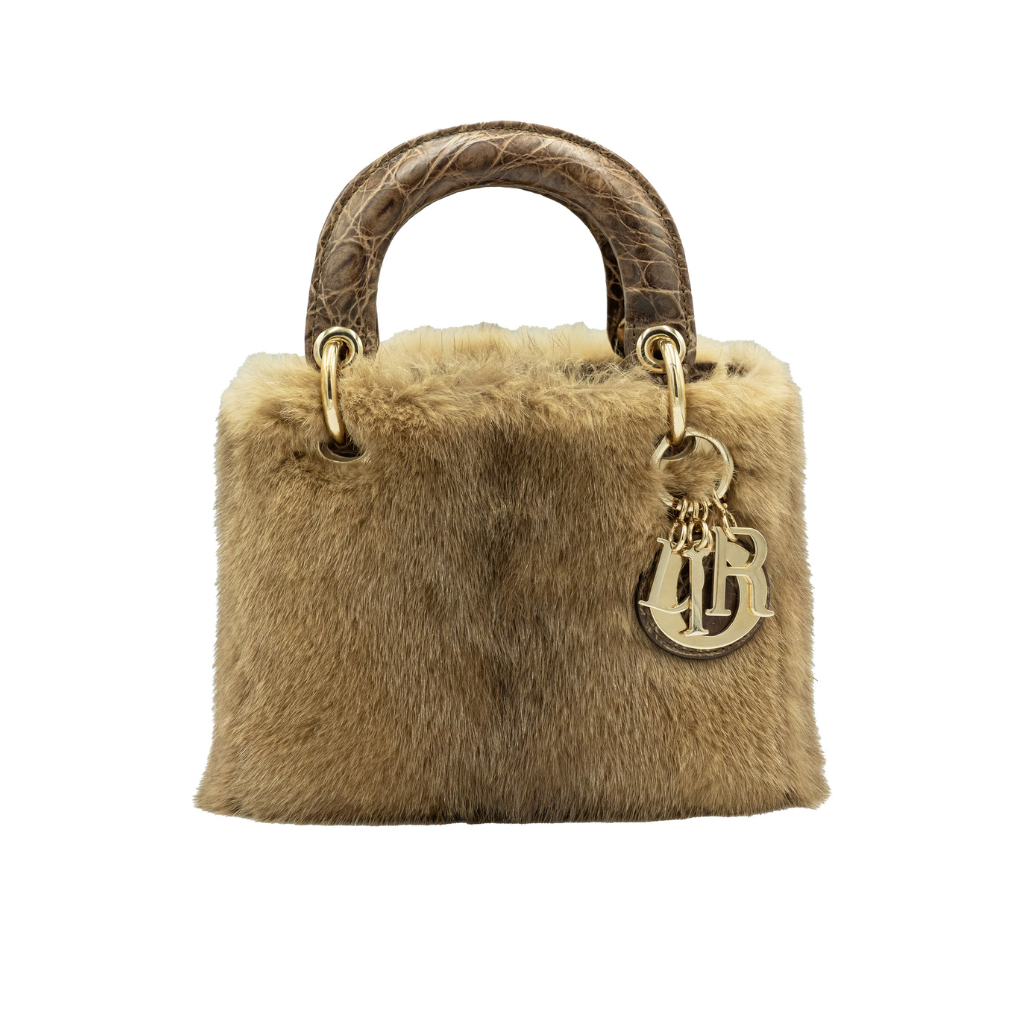 authentic christian dior mini lady dior with mink fur and crocodile skin leather in very good condition luxurious designer bag in great condition for sale 